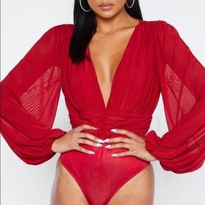 Red plunging bodysuit